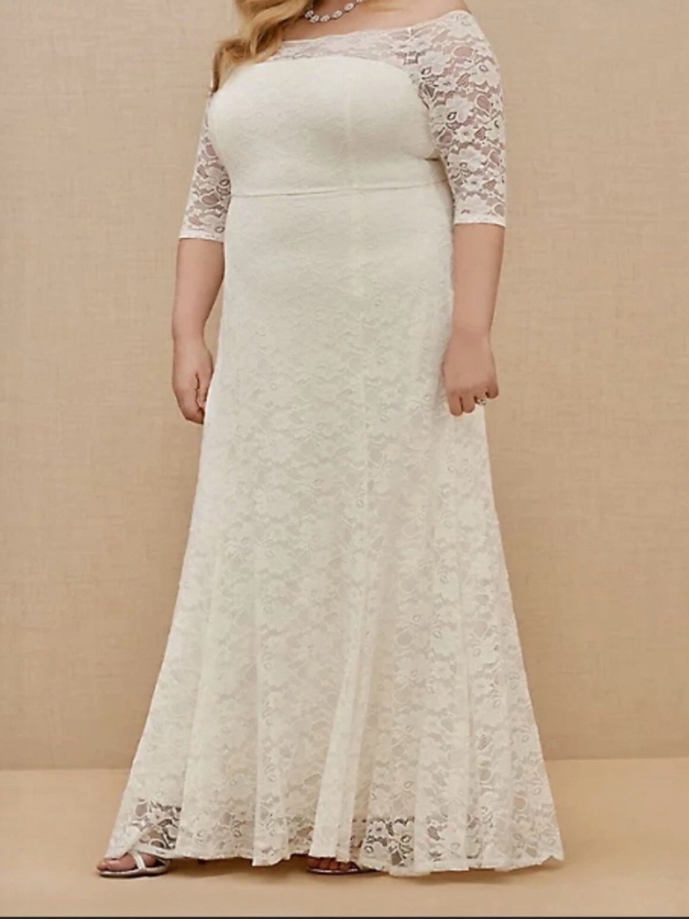 Torrid Ivory Lace Off Shoulder Fit & Flare Wedding Dress Size 28 Maxi Gown